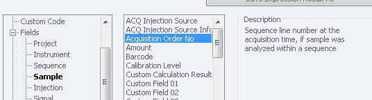 Figure 5 Sample, Order No: Sequence line number of the first injection for a sequence template line.