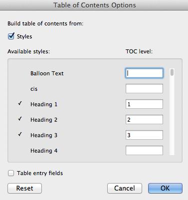 5. To determine which headings will be included in the Table of Contents, click the Document Elements tab on the ribbon. 6.