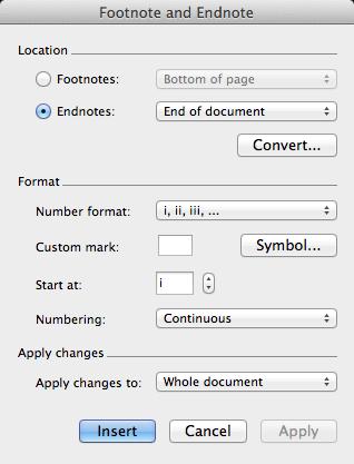 Inserting Footnotes and Endnotes The following explains how to place a footnote or endnote in your document. 1. Place your cursor where you want the reference mark to appear. 2.