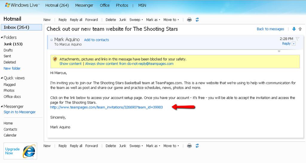 Joining your TeamPage from an email invitation: Typically your coach or manager will send out email invitations to players and parents to join your official TeamPage.