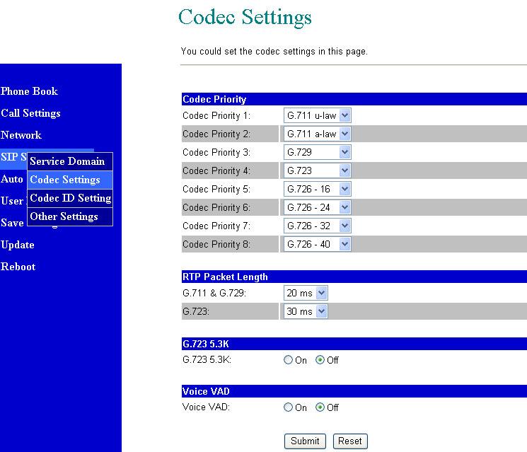 Codec ID Settings: 7.52. You can setup the Codec ID in this page.