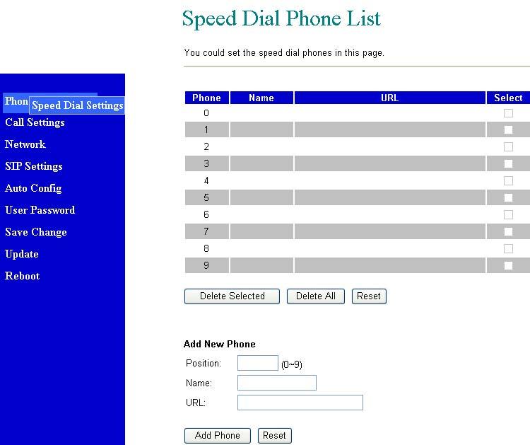 Call Settings 7.11. The subpages are as follows; Call Forward, SNTP, Volume, Block Settings, Auto Answer, Caller ID, Auto-Dial Timer, Flash Time (or hook switch), and Call Waiting functions.