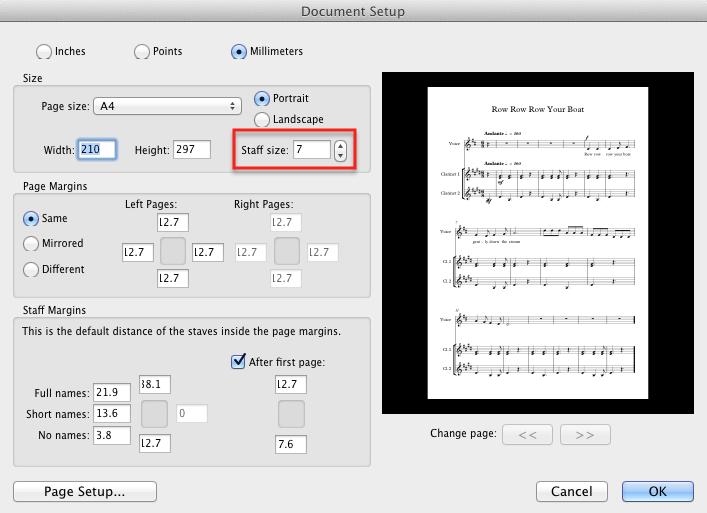 Sibelius 7: click on the Layout tab, and then adjust the number in the Staff size box Sibelius 6: go to Layout > Document setup and adjust the number in the Staff size box Other tutorials and further