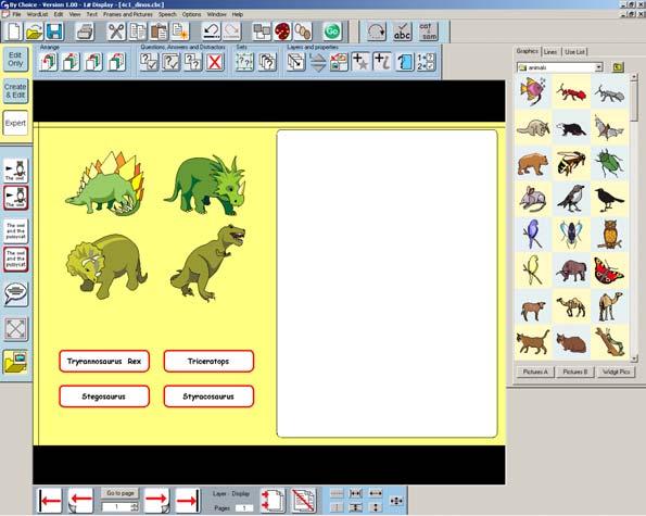 This example explains how you can create a matching activity, in this case, matching dinosaurs to their names. Prepare the work area as shown in the screenshot.