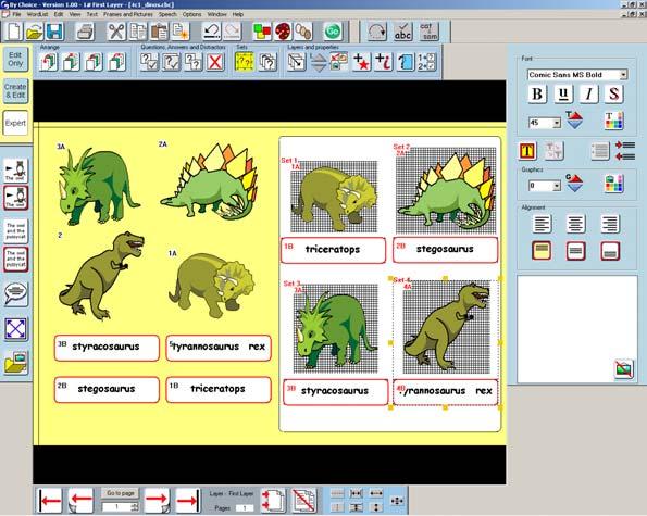 Highlight the first pair of answers (the picture of the dinosaur and its name) and click the Make into a set button. Do the same for each pair of answers.