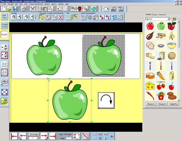 Arrange the work area to match the screenshot, resize the turn button to make it smaller and move the stack of graphics as shown.