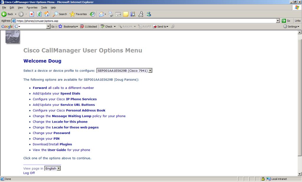 After you log in you will see the following welcome page, which gives you a menu of options available.