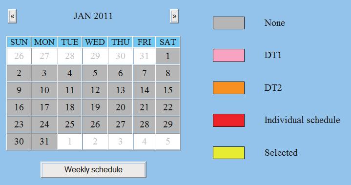 Individual schedule * should be clicked after the target date is clicked on the calendar. Make the settings in the displayed window(s). See the detailed instructions for K or L on the next page.