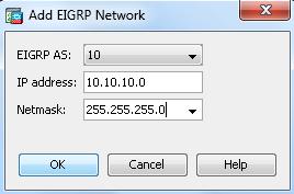 If you have an interface that you do not want to participate in EIGRP routing but that is attached to a network that you want advertised, configure a network entry on the Setup > Networks tab that