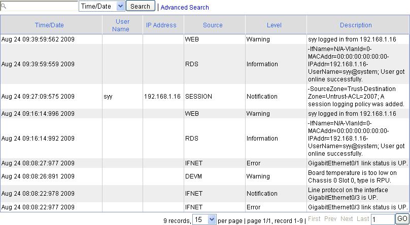 Figure 7 Operation log configuration page Table 8 describes the system log configuration items.