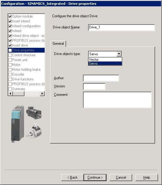 Enter a name for the drive and select the type of drive object (servo or