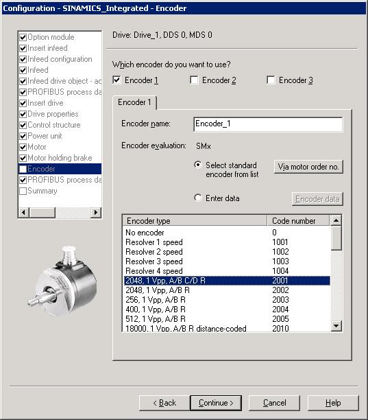 Figure 7-15 Selecting a motor encoder (1) Figure 7-16 Selecting a motor encoder (2) Note If required, you can configure a second or third encoder in the "Encoder" dialog box.