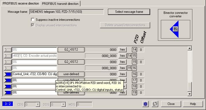 Commissioning (software) 7.10 Configuring drive-related I/Os 9. Now use BICO to interconnect the inserted PZDs (at the end of the PZD list) with the required signals.