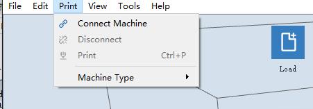 3. Click Print > Machine Type and select the MP Inventor entry. 4. Click the Load icon to load a.stl model file. The model will display within the build area. 5.