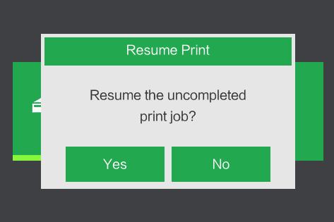 RESUME PRINTING The MP Inventor has the ability to automatically resume printing in the event of a power outage. Perform the following steps to enable print resuming. 1.
