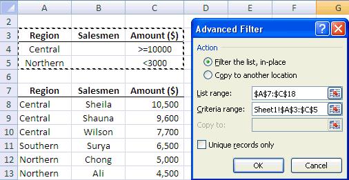 8. Click the button to close the Advanced Filter dialog