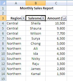 UNDERSTANDING FILTERS 11. In the event you have a long sales report and want to find out only the amounts above a certain figure, you can do so.