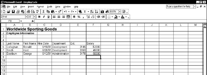 Excel 2002 - Lvl 3 Lesson 1 - Working with Databases A field occupies a single column of a database and contains a single piece of information in each record.