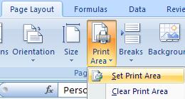Then select the Page Layout tab, Page Setup group, Print Area button and click on Set Print Area. Figure 5.