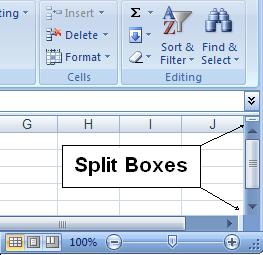 Page 5.8 Split Window The other method of working your way through large spreadsheets is by splitting the Excel window into panes.