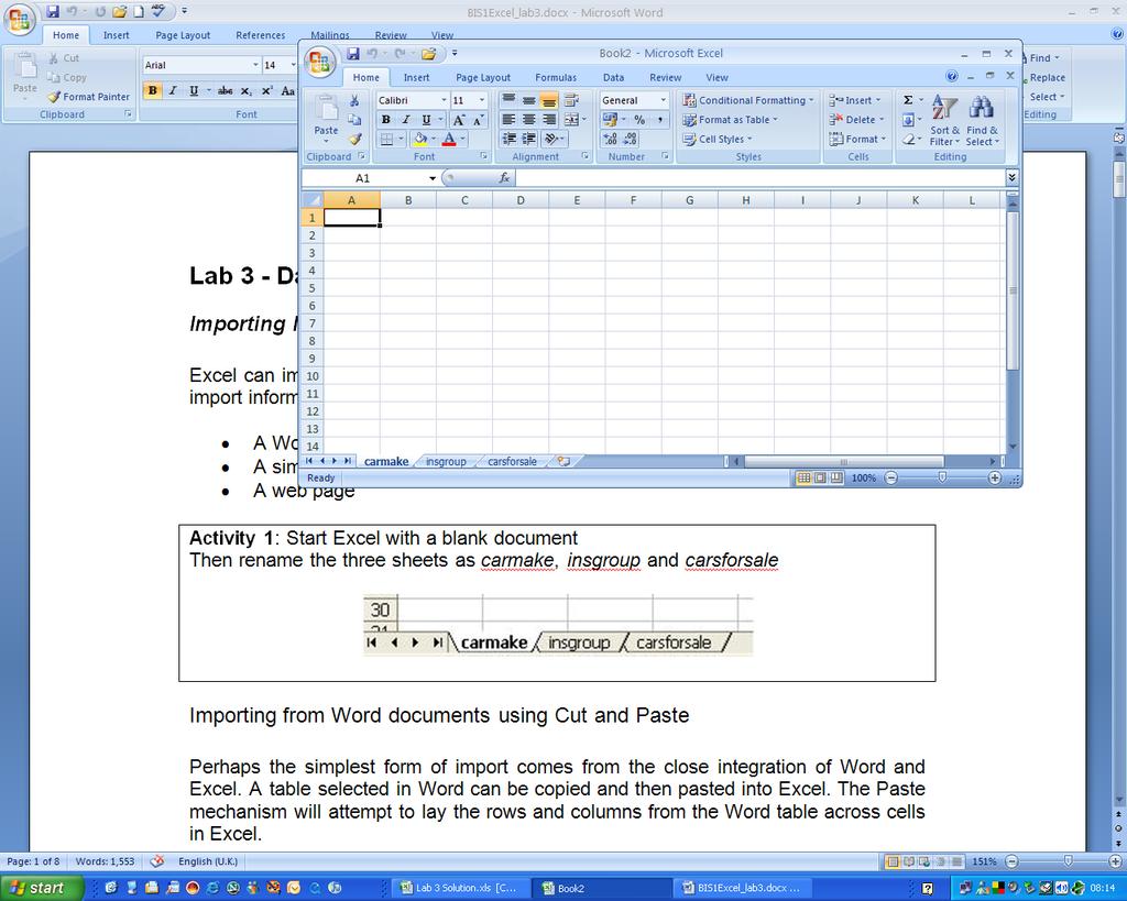 Data Management using Excel Importing information from different sources Excel can import information from many different sources - the following exercises will import information using three