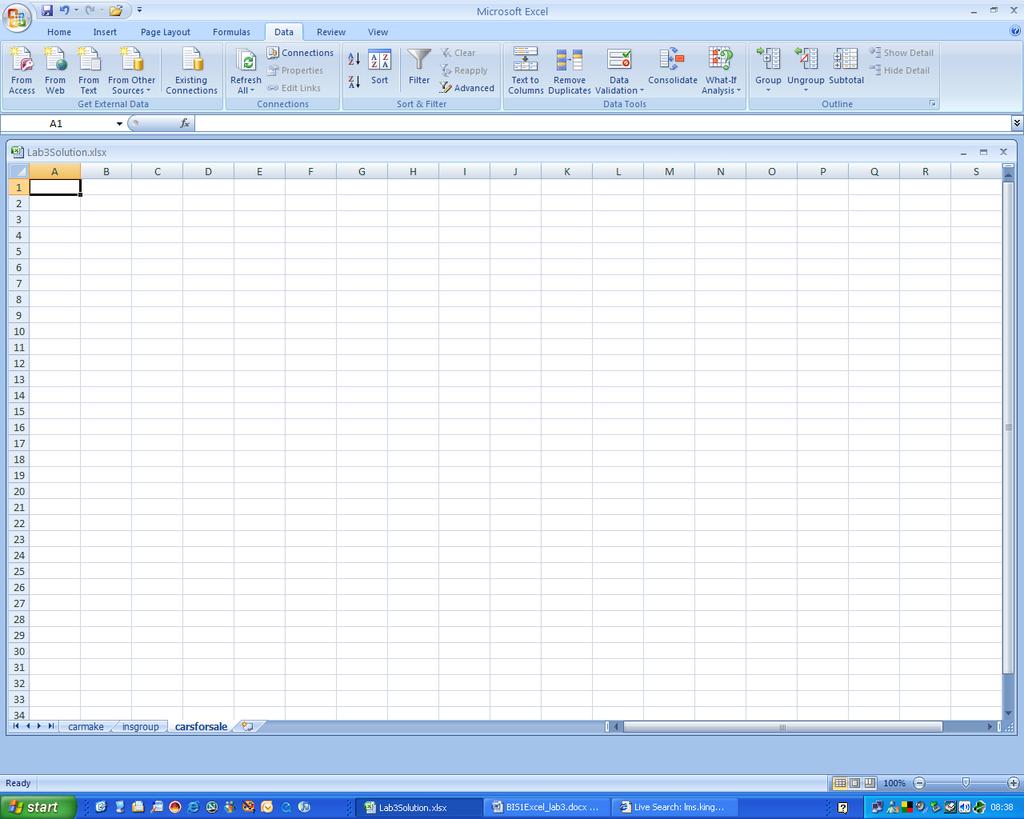 Activity 6: In Excel click on the carsforsale sheet Find the Data tab as before and press the From Web button: The new web query dialog box appears this is a mini web