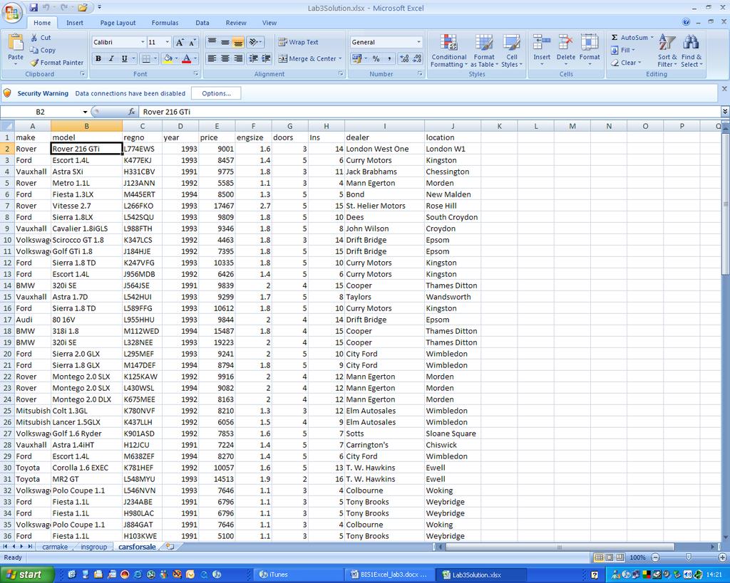 Searching and sorting Excel provides a number of facilities for manipulating lists.