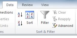 With the cursor on any cell of the cars data list select the Data tab and click on the Sort icon in the Sort
