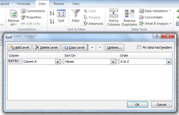This will display the Sort dialog box By selecting the fields to Sort by, Excel will rearrange the rows