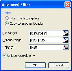 Next you need to select the Criteria range, which are the criteria you will use to filter the data.