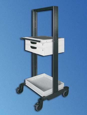 Knürr DacoMobile system components Technical data MOB20051 - Modules can be installed in 50 mm increments in height - Smooth-running castors, Ø 125 mm, two with stoppers Basic rack consists of: -