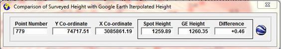 3.1.2 Comparing the entire file Click on the Spot Heights menu heading and select Compare Entire File with Google Earth Heights.
