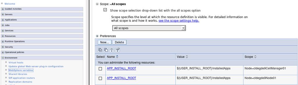 MDM_Fixpack.properties. Open the WebSphere Application Server Administrative Console and Navigate to Environment WebSphere variables, get the values for APP_INSTALL_ROOT and USER_INSTALL_ROOT.