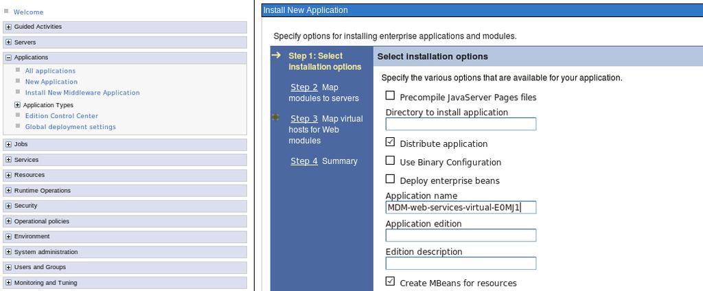 12. Select where you want to deploy MDM-web-services-virtual-<MDM-App-Name>, select the check box