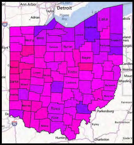 Here, for example, we ll display the percentage of votes cast for Obama by county across the state of Ohio in the 2012