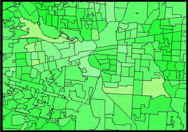 the turnout colored from white to dark green of all voters in
