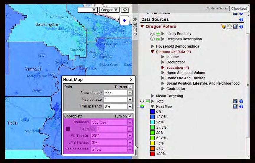 Click the Turn on check box within the Choropleth section to activate the Heat Mapping by area