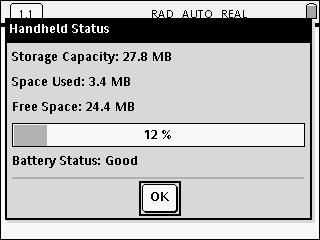 Memory and File Management Checking available memory The Handheld Status screen shows the amount of memory (in bytes) used by all documents and variables on your TI-Nspire handheld.