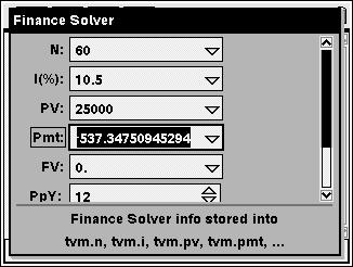3. Enter each known value, using e to cycle through the items. The help information at the bottom of the solver describes each item.