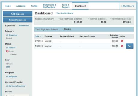 . Click the Dashboard tab at the top of the page or the Manage My Expenses button on the left to get started. 3 4.