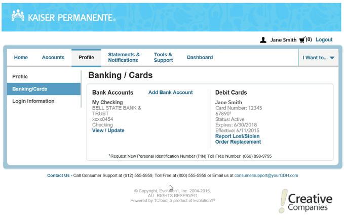 . Select Banking/Cards from the left-hand menu.