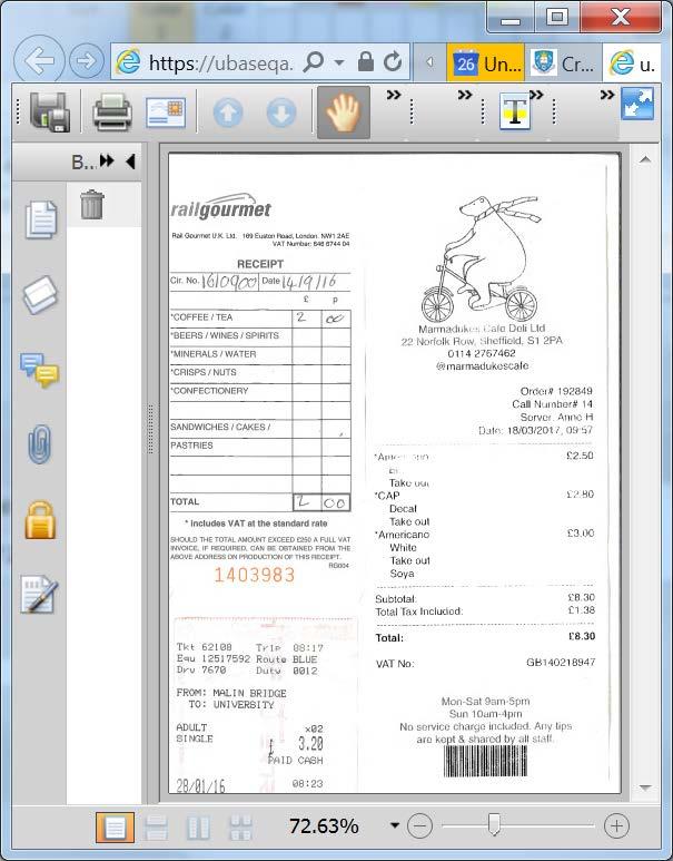 The example here is in an A4 page layout, but if using a scanner, the receipts can be placed to use the larger A3 format. Repeat steps 5.1.iii to 5.1.v if required, then continue from step 3.6. 5.2 Option 2 5.