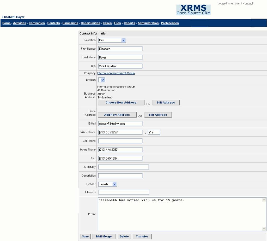 XRMS Open Source User Guide 7.3.1 Editing Contact Details To edit details of a contact: 1.