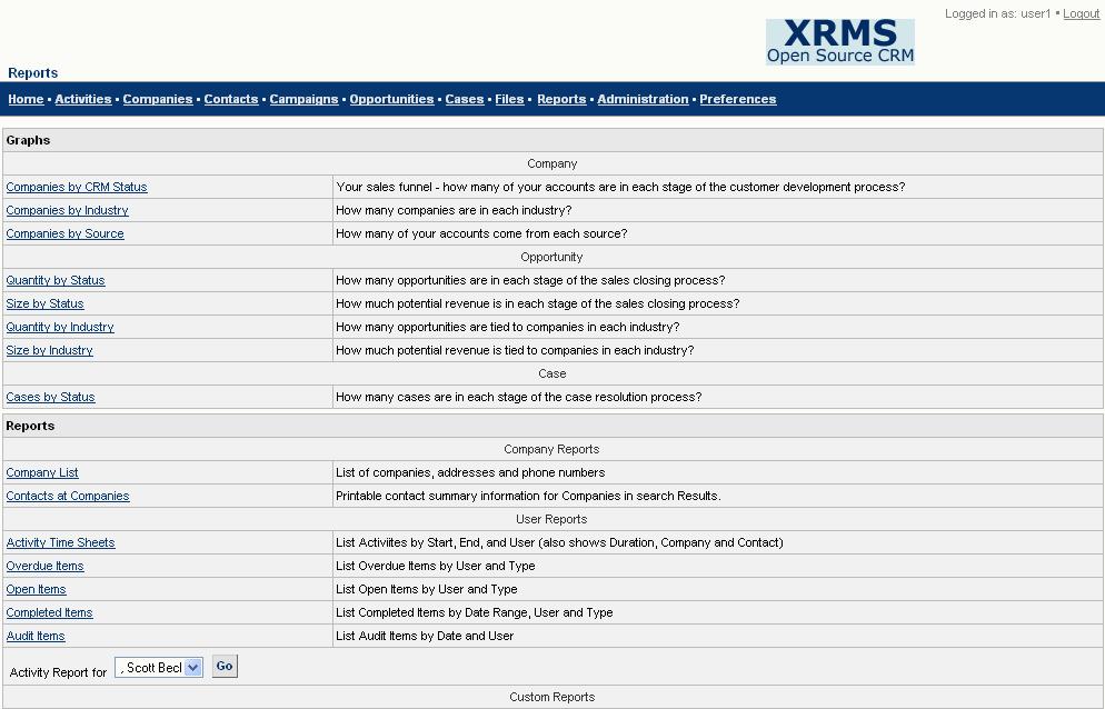 Files 14 Generating Reports With XRMS, you can create several different types of reports.