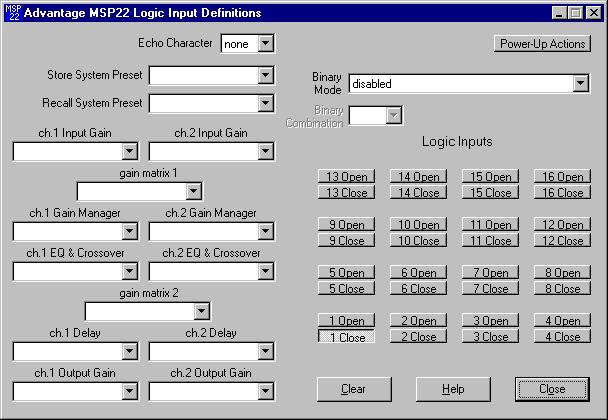 SETUP LOGIC INPUT DEFINITIONS SCREEN The Logic Input Definitions screen is used to assign specific actions to the sixteen Logic Inputs.