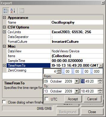 Settable properties: Time range Sampling rate resolution Data list for