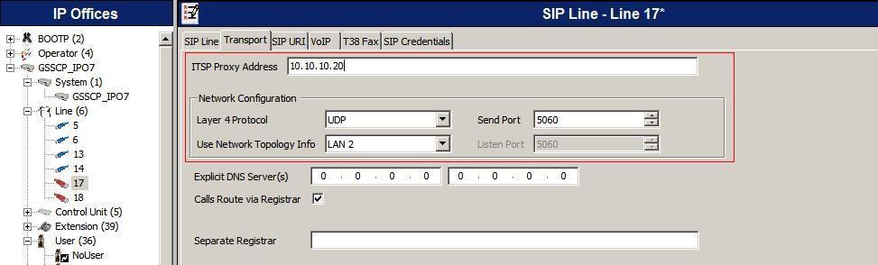 Select the Transport tab and set the following: Set ITSP Proxy Address to the IP address of the Phonect SIP proxy. Set Layer 4 Protocol to UDP.