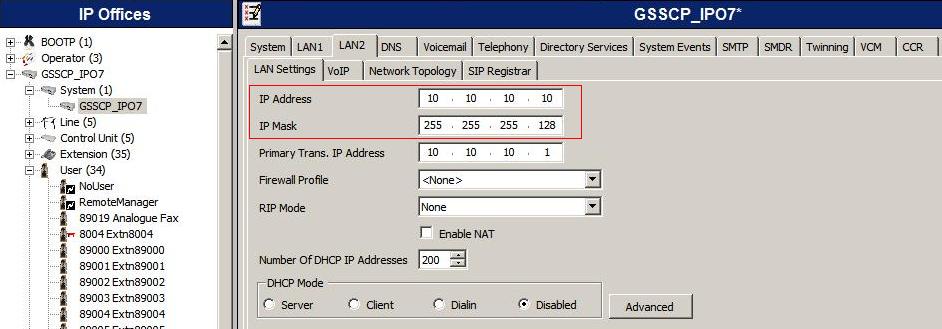 5.2. LAN2 Settings In the sample configuration, the LAN2 port was used to connect the IP Office to the external intranet.