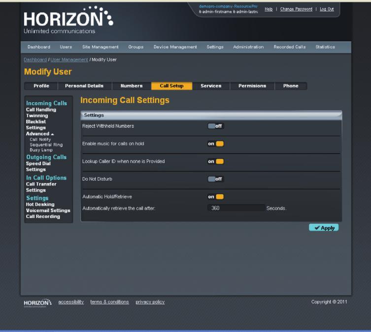 You can set Horizon to record some calls, all calls or record calls on demand.