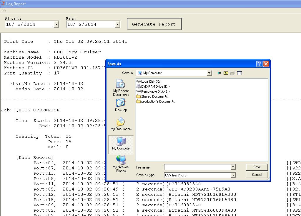 Using the Aleratec HDD Duplicator Logging Software Generating Reports - Continued 7.